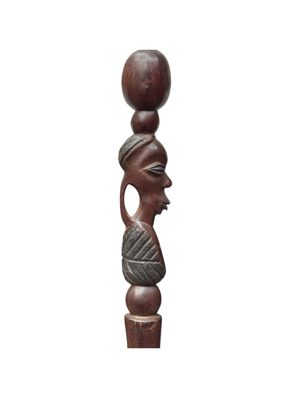 Vintage African Hand Carved Wooden Walking Stick Cane Woman Tribal 40" Estate